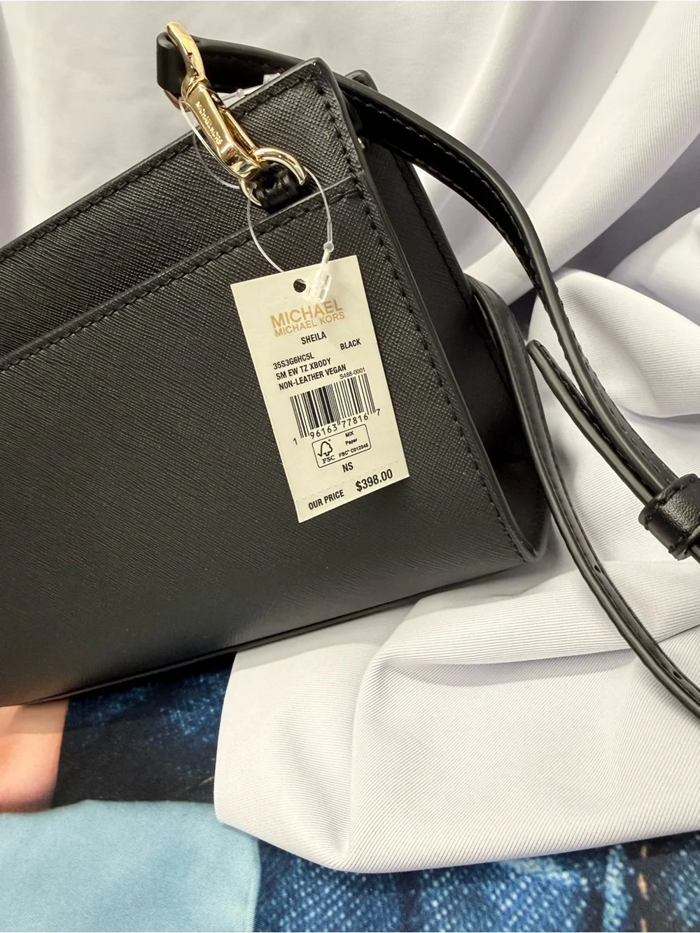 (new+tag) Michael Kors Sheila Black Saffiano Leather Crossbody Bag 8 x 5.25 inch